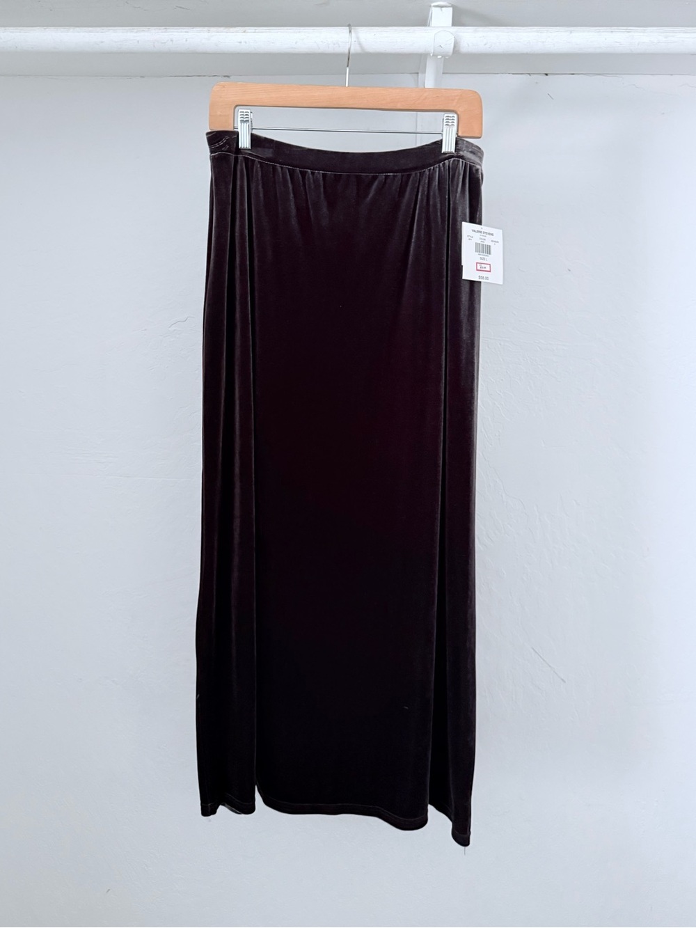 NWT 1990s Valerie Stevens Dusty Gray Purple Stretch Velvet Maxi Skirt